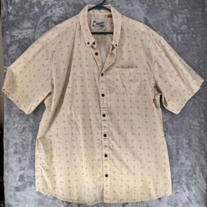 Howler Brothers Mens XXL Button Up Short Sleeve Shirt Cream Geometric Print